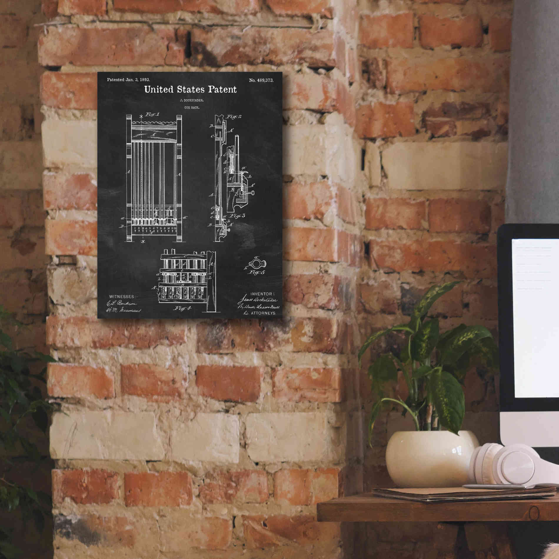 'Cue Rack Blueprint Patent Chalkboard,' Canvas Wall Art,12 x 16