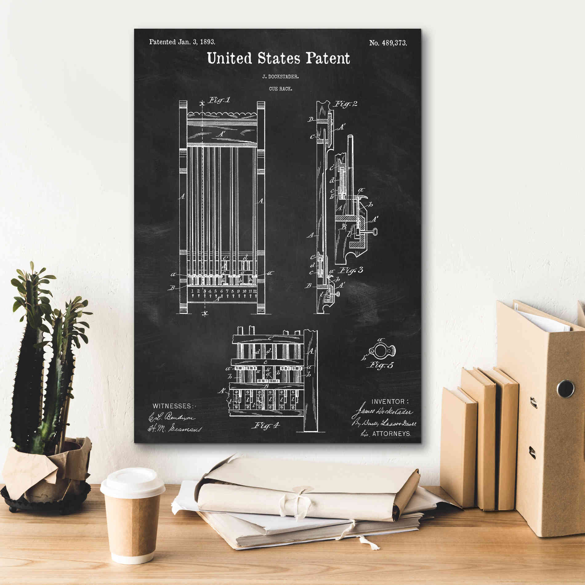 'Cue Rack Blueprint Patent Chalkboard,' Canvas Wall Art,18 x 26
