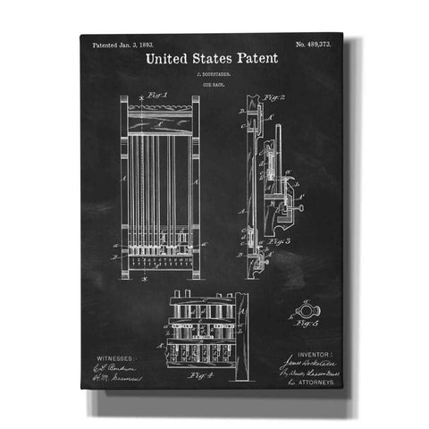 Image of 'Cue Rack Blueprint Patent Chalkboard,' Canvas Wall Art,12x16x1.1x0,18x26x1.1x0,26x34x1.74x0,40x54x1.74x0