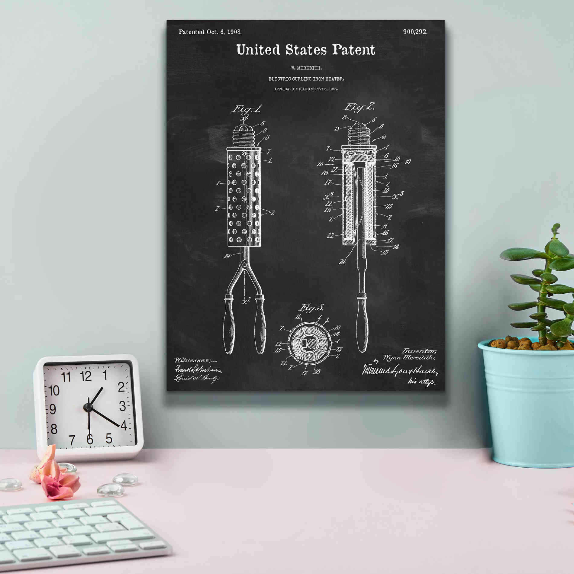 'Curling Iron Blueprint Patent Chalkboard,' Canvas Wall Art,12 x 16