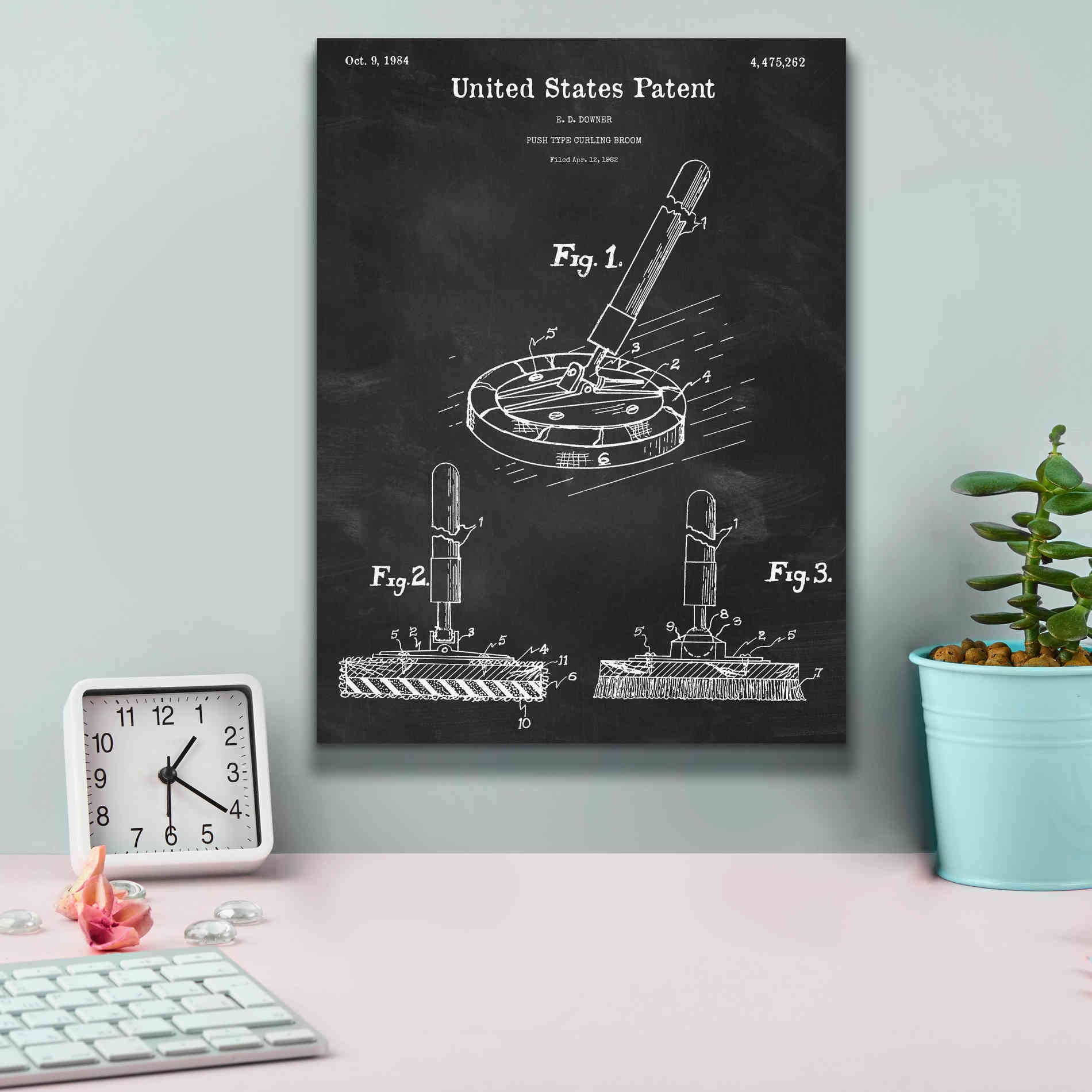 'Curling Broom Blueprint Patent Chalkboard,' Canvas Wall Art,12 x 16