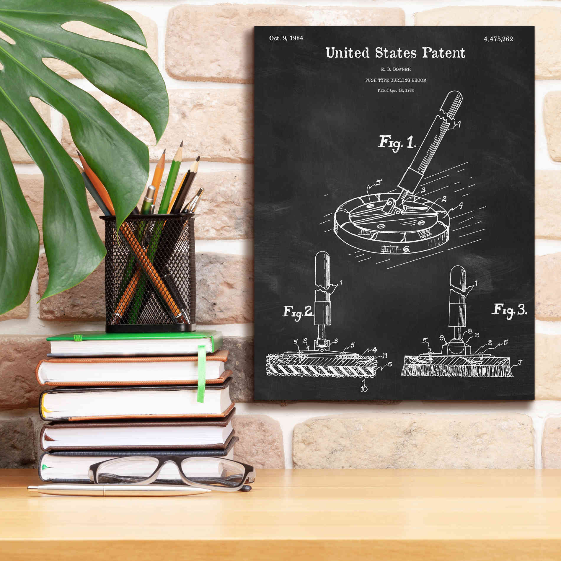 'Curling Broom Blueprint Patent Chalkboard,' Canvas Wall Art,12 x 16