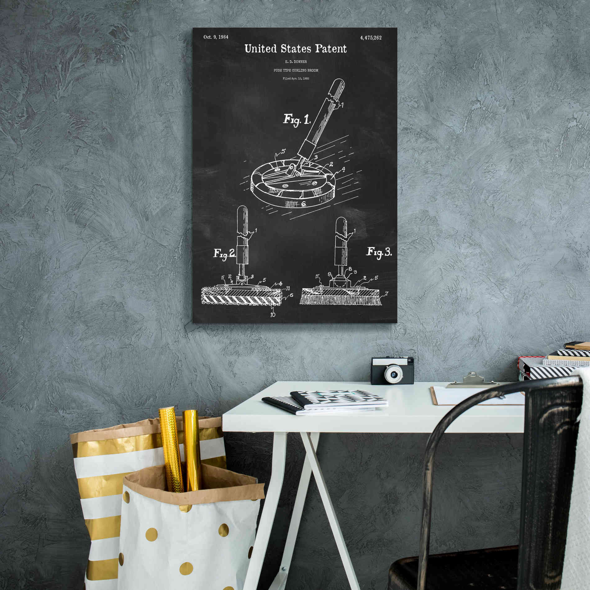 'Curling Broom Blueprint Patent Chalkboard,' Canvas Wall Art,18 x 26