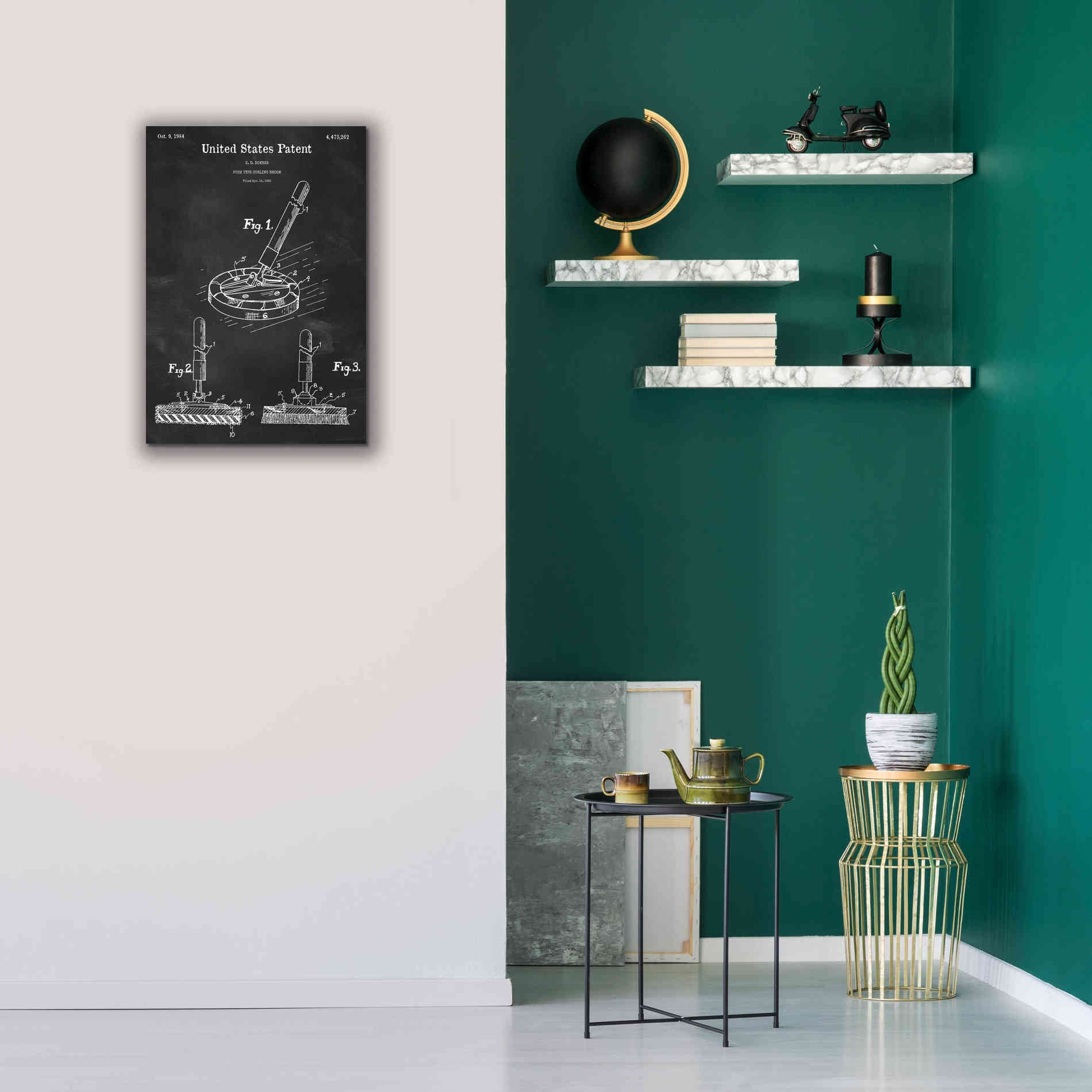 'Curling Broom Blueprint Patent Chalkboard,' Canvas Wall Art,18 x 26