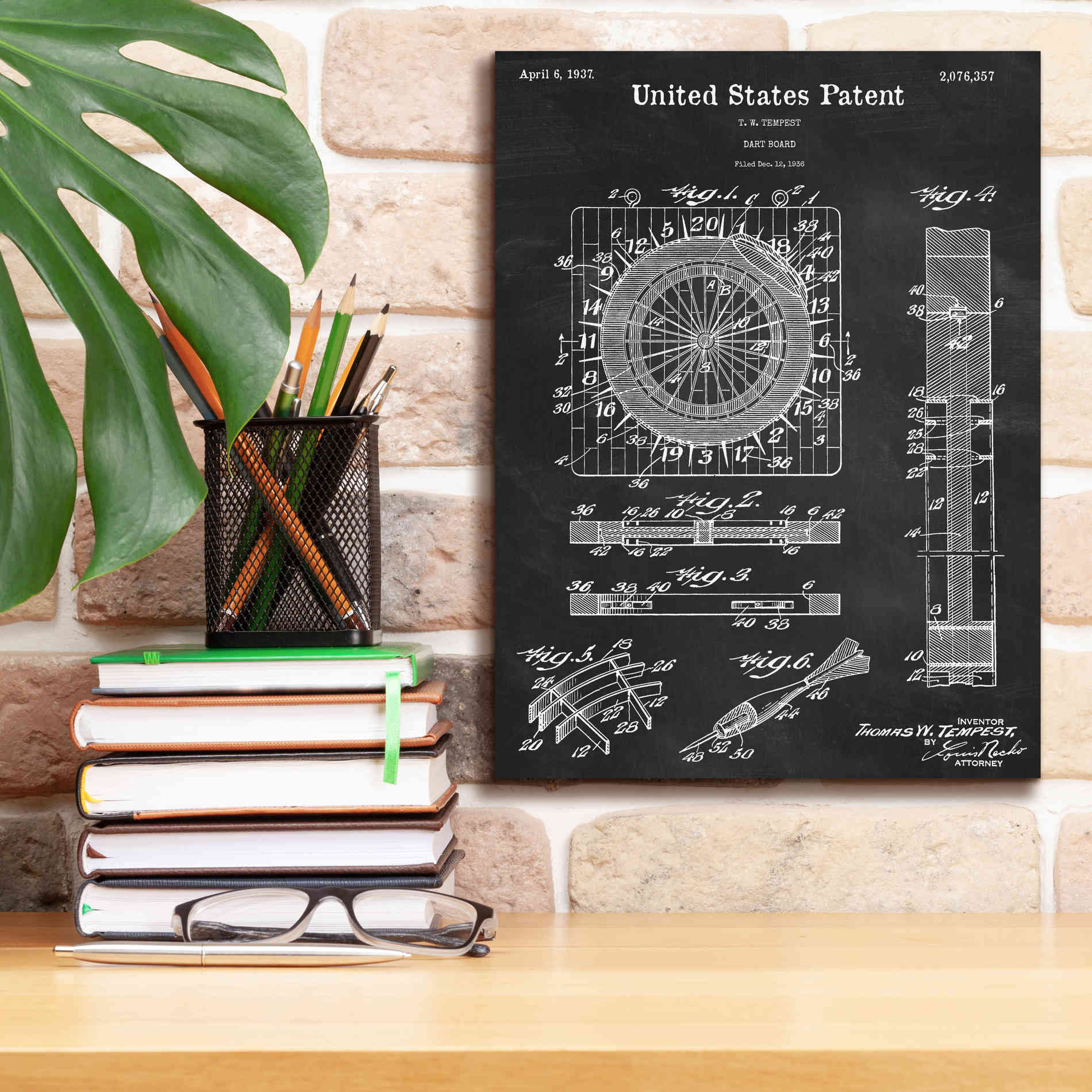 'Darts Game Blueprint Patent Chalkboard,' Canvas Wall Art,12 x 16