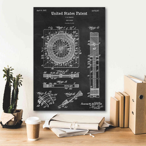 Image of 'Darts Game Blueprint Patent Chalkboard,' Canvas Wall Art,18 x 26