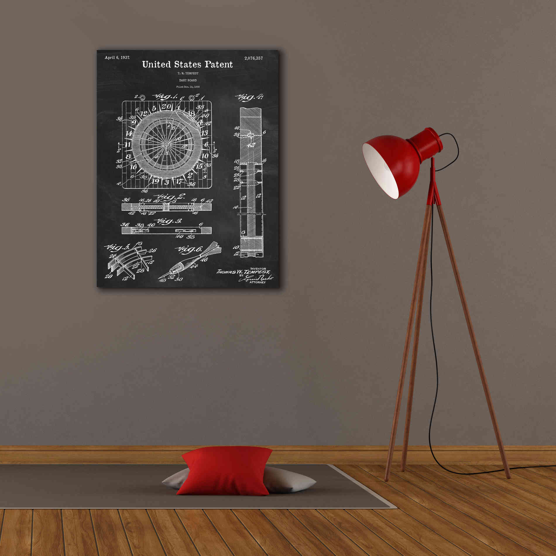 'Darts Game Blueprint Patent Chalkboard,' Canvas Wall Art,26 x 34