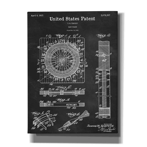 Image of 'Darts Game Blueprint Patent Chalkboard,' Canvas Wall Art,12x16x1.1x0,18x26x1.1x0,26x34x1.74x0,40x54x1.74x0