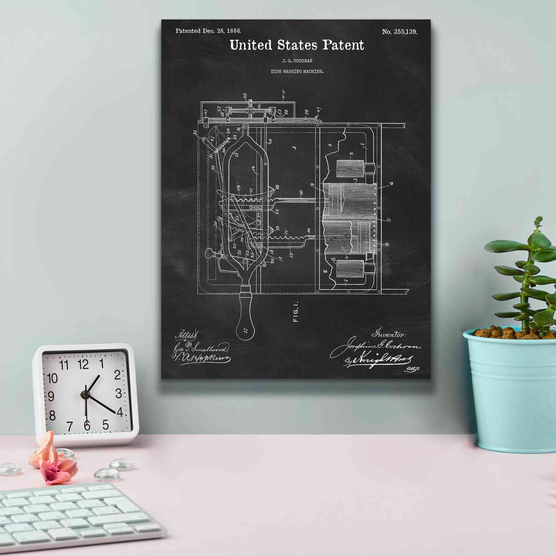 'Dish Washing Machine Blueprint Patent Chalkboard,' Canvas Wall Art,12 x 16