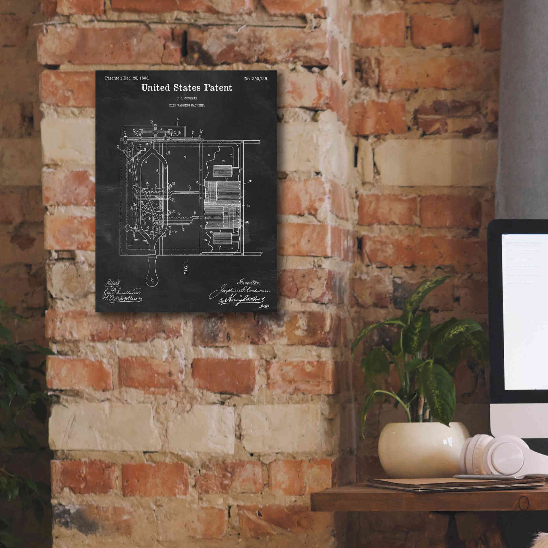 'Dish Washing Machine Blueprint Patent Chalkboard,' Canvas Wall Art,12 x 16