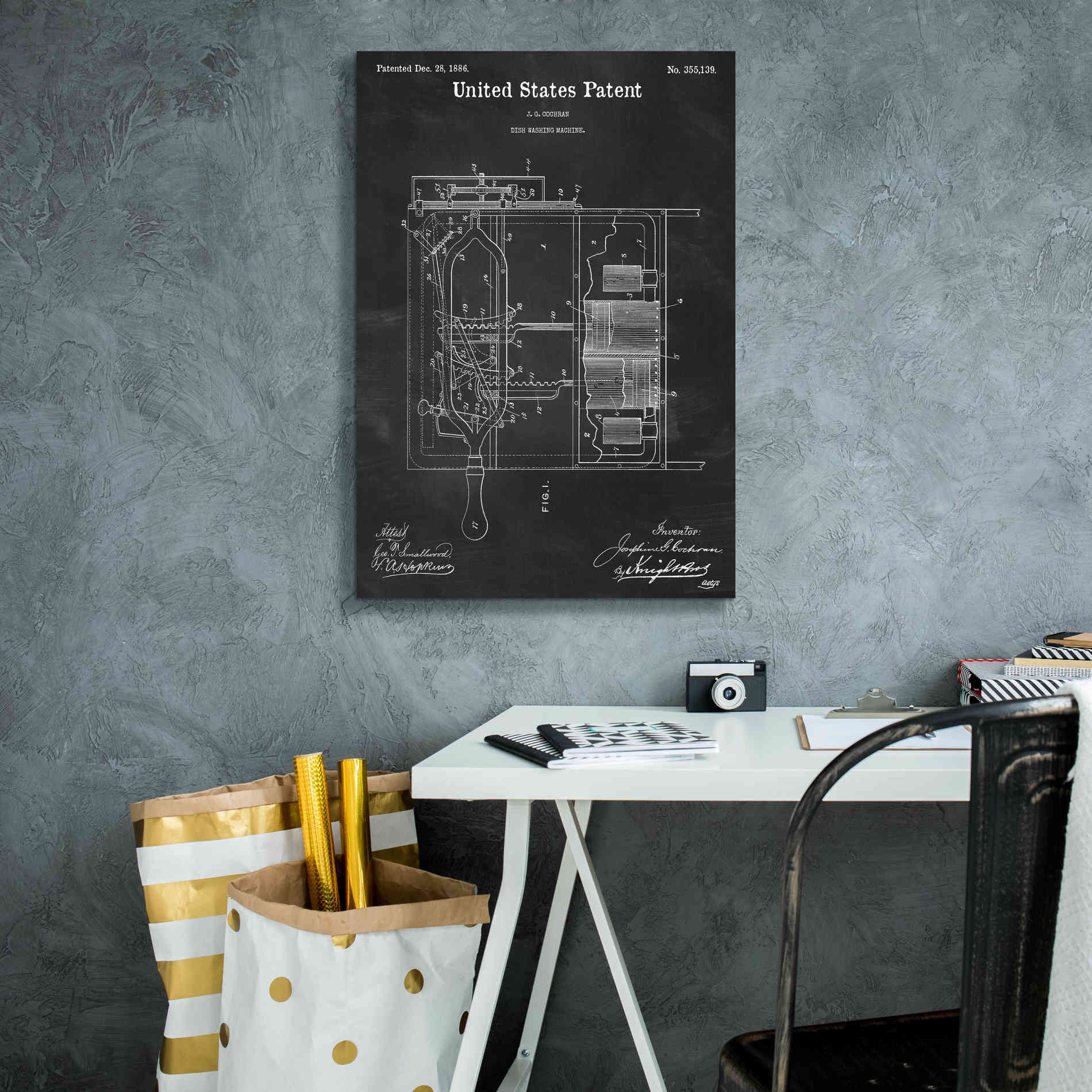 'Dish Washing Machine Blueprint Patent Chalkboard,' Canvas Wall Art,18 x 26