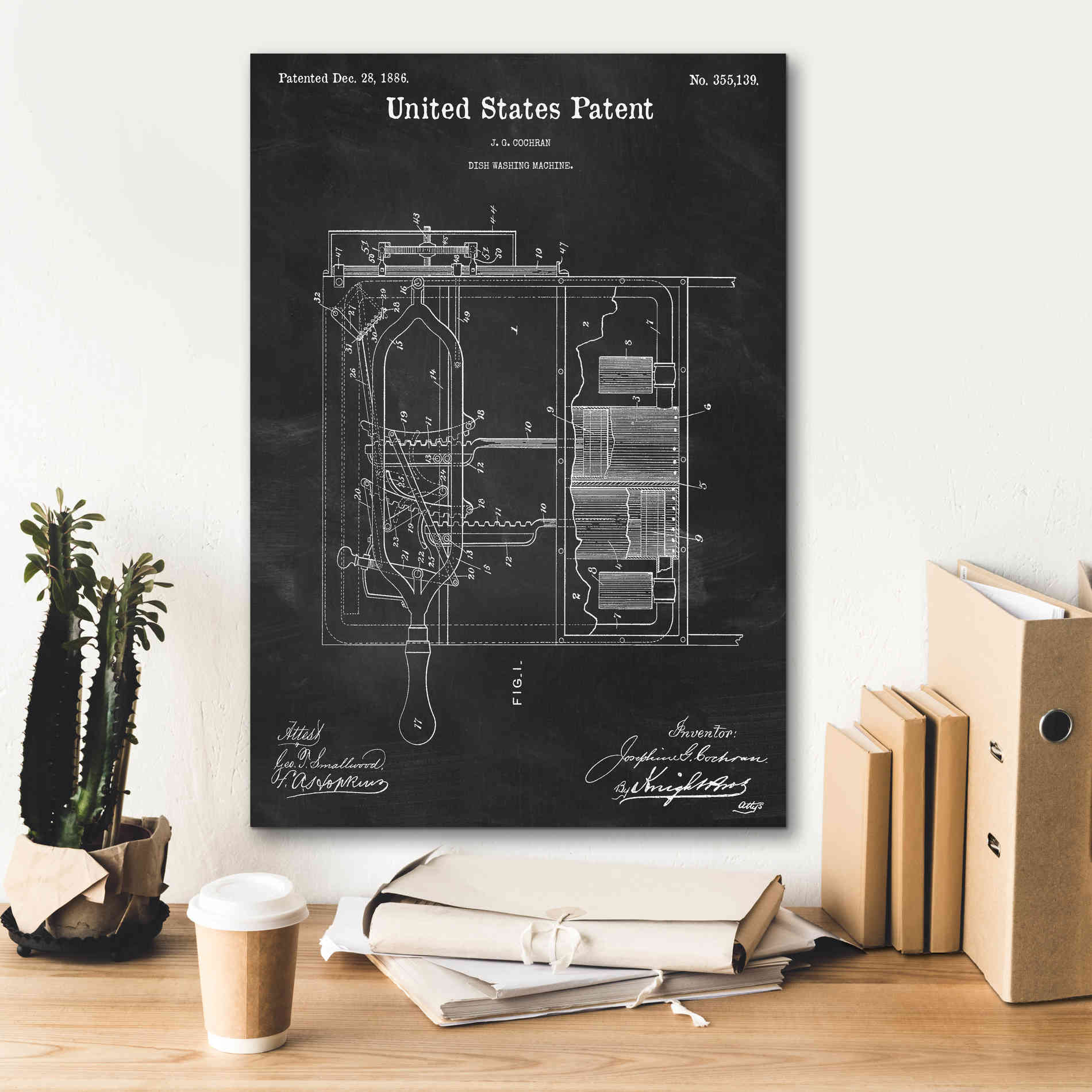 'Dish Washing Machine Blueprint Patent Chalkboard,' Canvas Wall Art,18 x 26