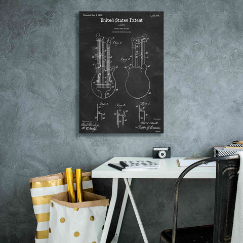 Image of 'Double Bass Guitar Blueprint Patent Chalkboard,' Canvas Wall Art,18 x 26