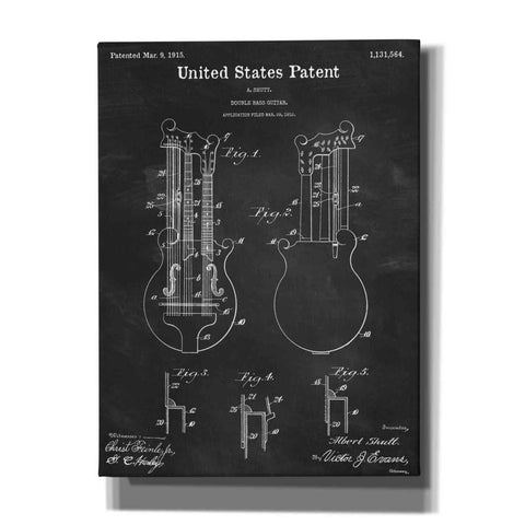 Image of 'Double Bass Guitar Blueprint Patent Chalkboard,' Canvas Wall Art,12x16x1.1x0,18x26x1.1x0,26x34x1.74x0,40x54x1.74x0