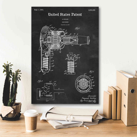 Image of 'Hair Dryer Blueprint Patent Chalkboard,' Canvas Wall Art,18 x 26