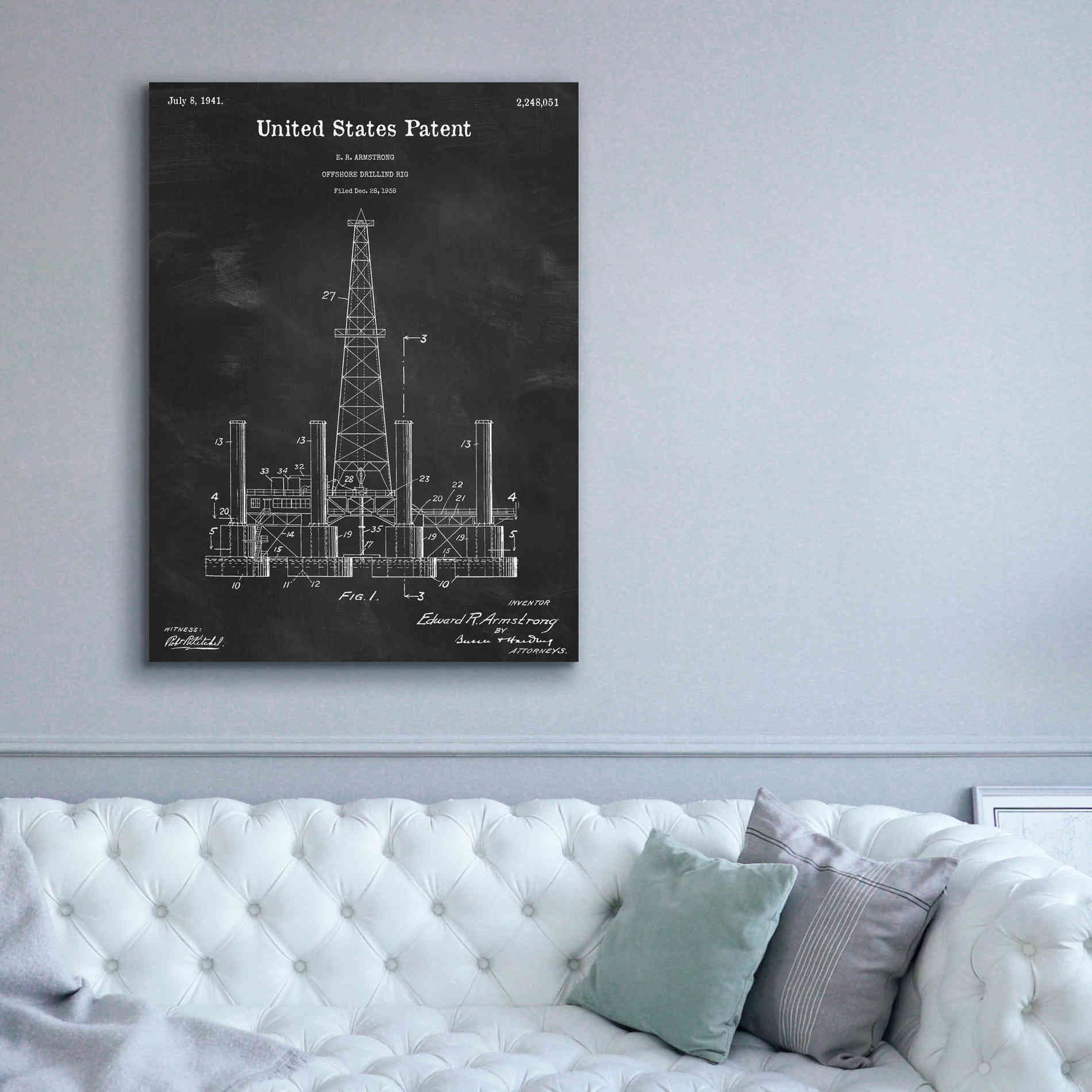 'Drilling Rig Blueprint Patent Chalkboard,' Canvas Wall Art,40 x 54