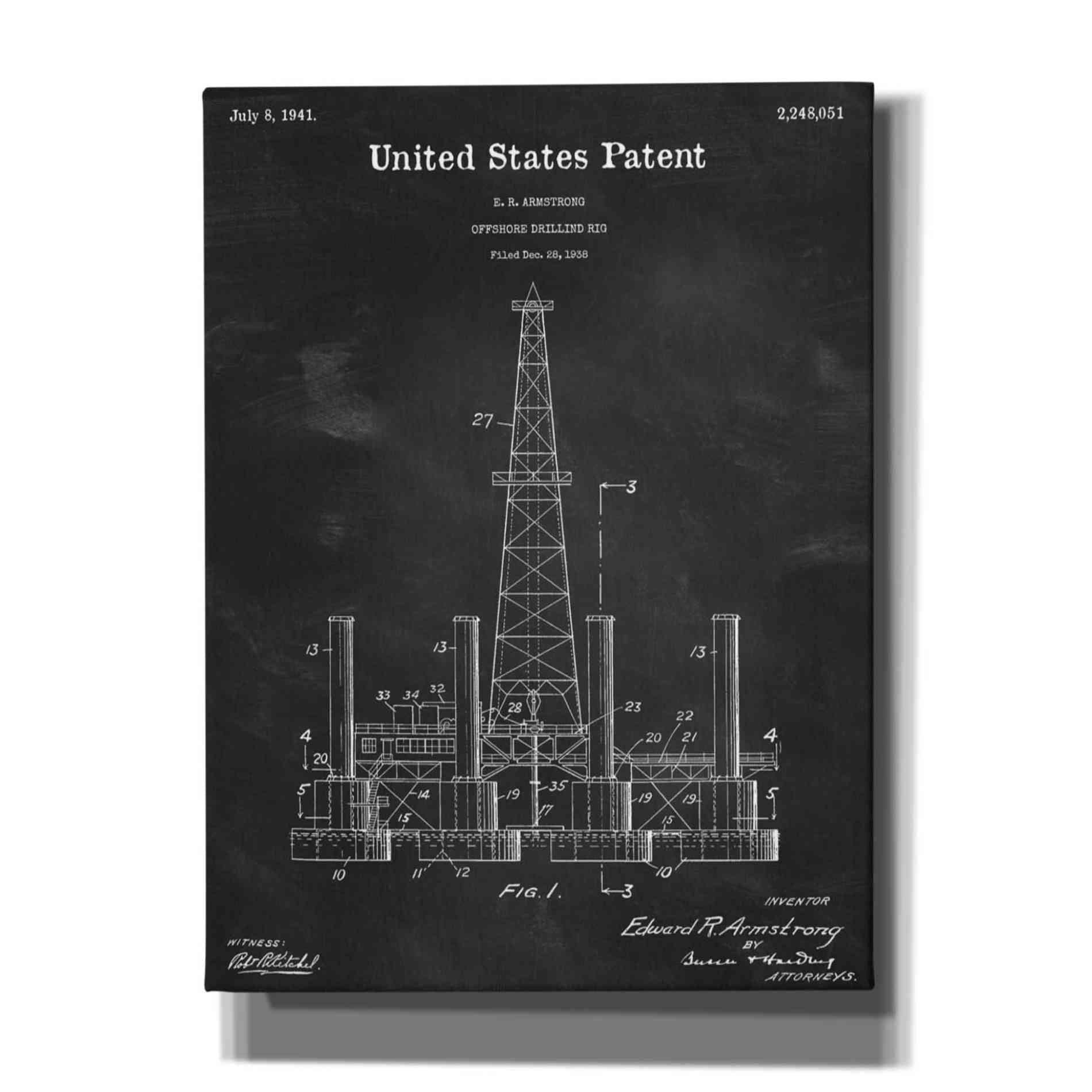 'Drilling Rig Blueprint Patent Chalkboard,' Canvas Wall Art,12x16x1.1x0,18x26x1.1x0,26x34x1.74x0,40x54x1.74x0