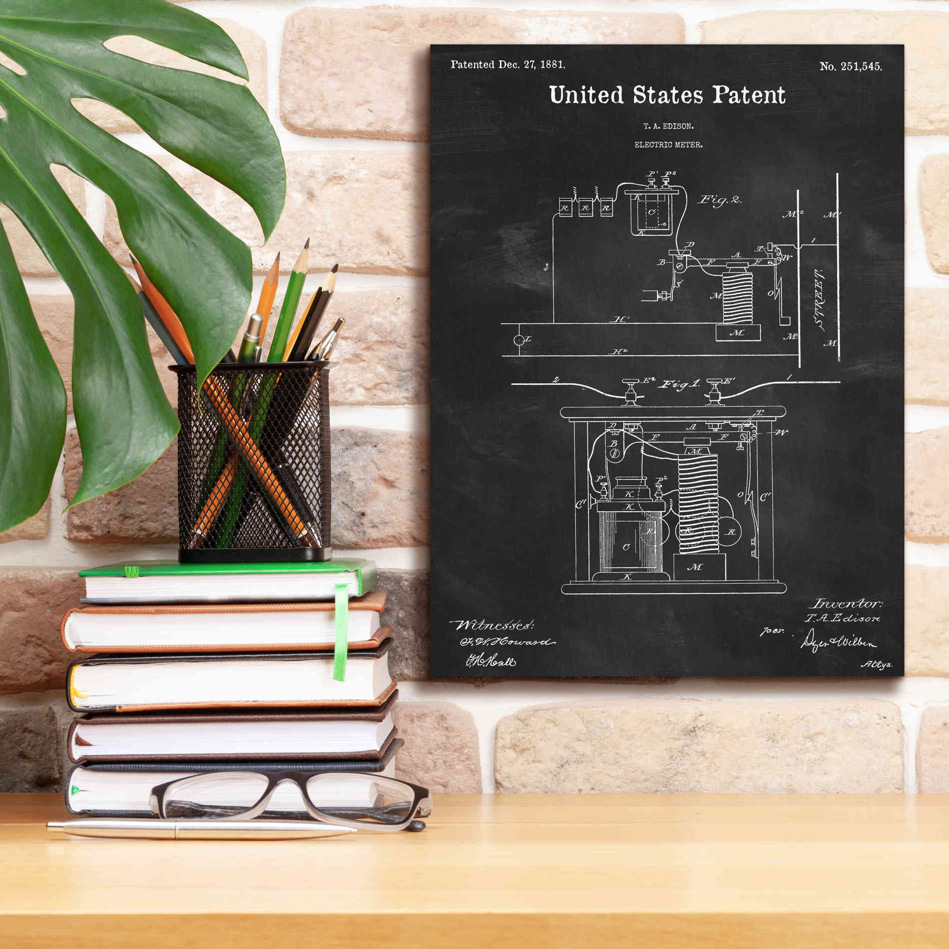 'Edison Electric Meter Blueprint Patent Chalkboard,' Canvas Wall Art,12 x 16