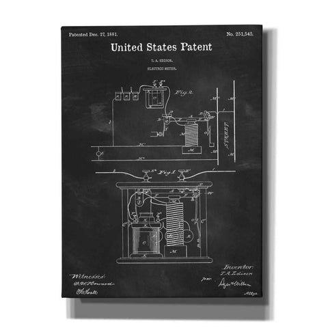 Image of 'Edison Electric Meter Blueprint Patent Chalkboard,' Canvas Wall Art,12x16x1.1x0,18x26x1.1x0,26x34x1.74x0,40x54x1.74x0