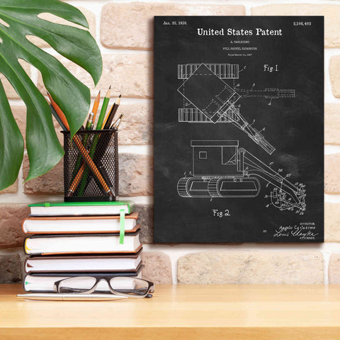 Image of 'Pull Shovel Excavator Blueprint Patent Chalkboard,' Canvas Wall Art,12 x 16