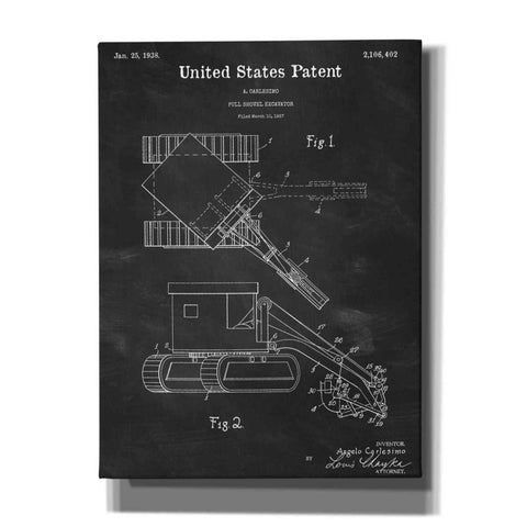 Image of 'Pull Shovel Excavator Blueprint Patent Chalkboard,' Canvas Wall Art,12x16x1.1x0,18x26x1.1x0,26x34x1.74x0,40x54x1.74x0