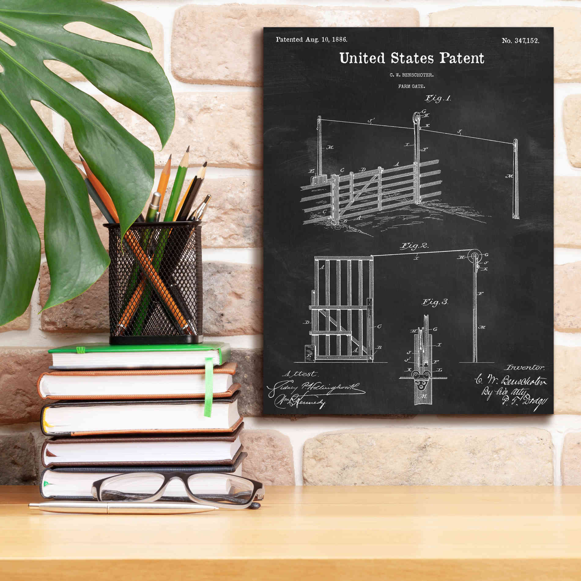 'Farm Gate Blueprint Patent Chalkboard,' Canvas Wall Art,12 x 16