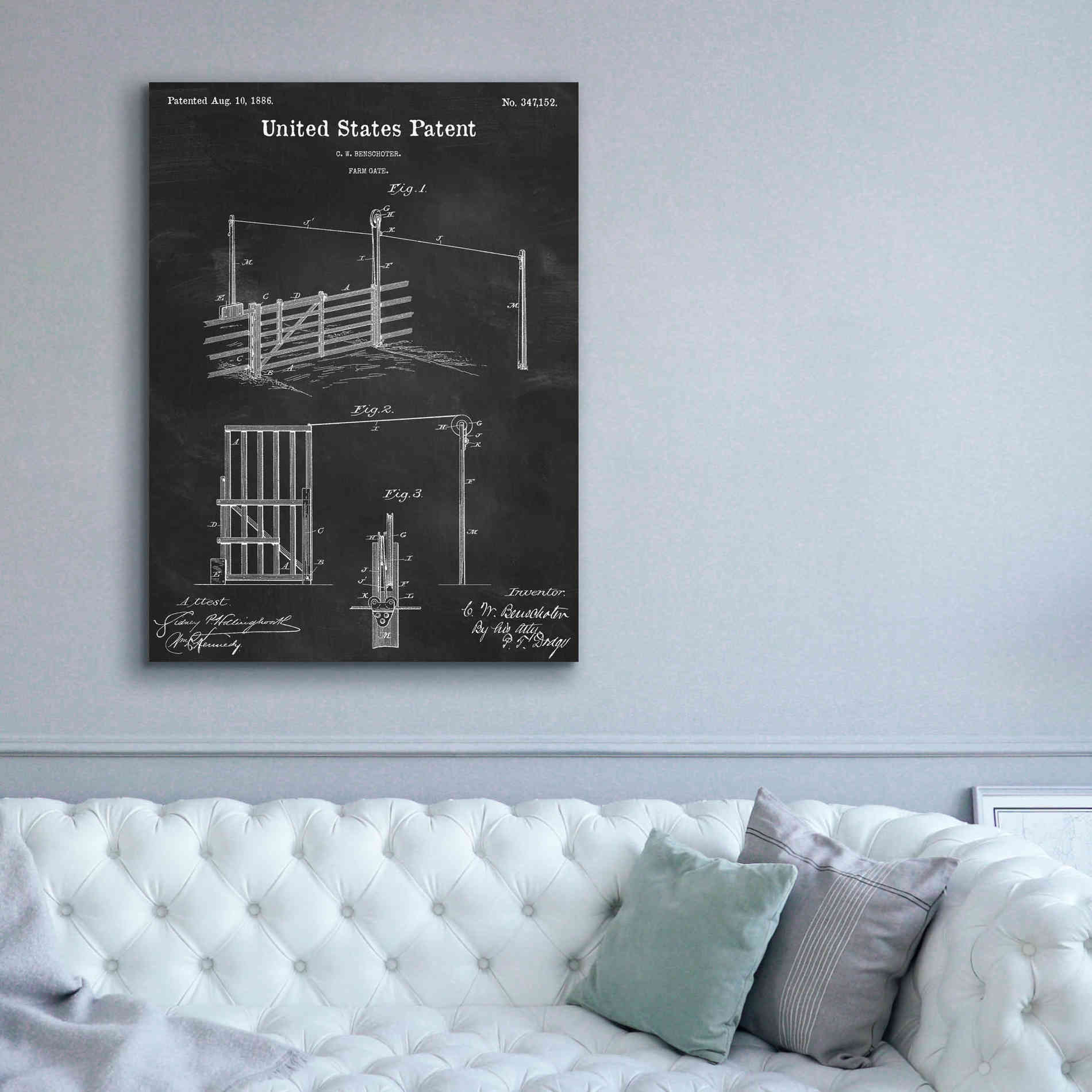 'Farm Gate Blueprint Patent Chalkboard,' Canvas Wall Art,40 x 54