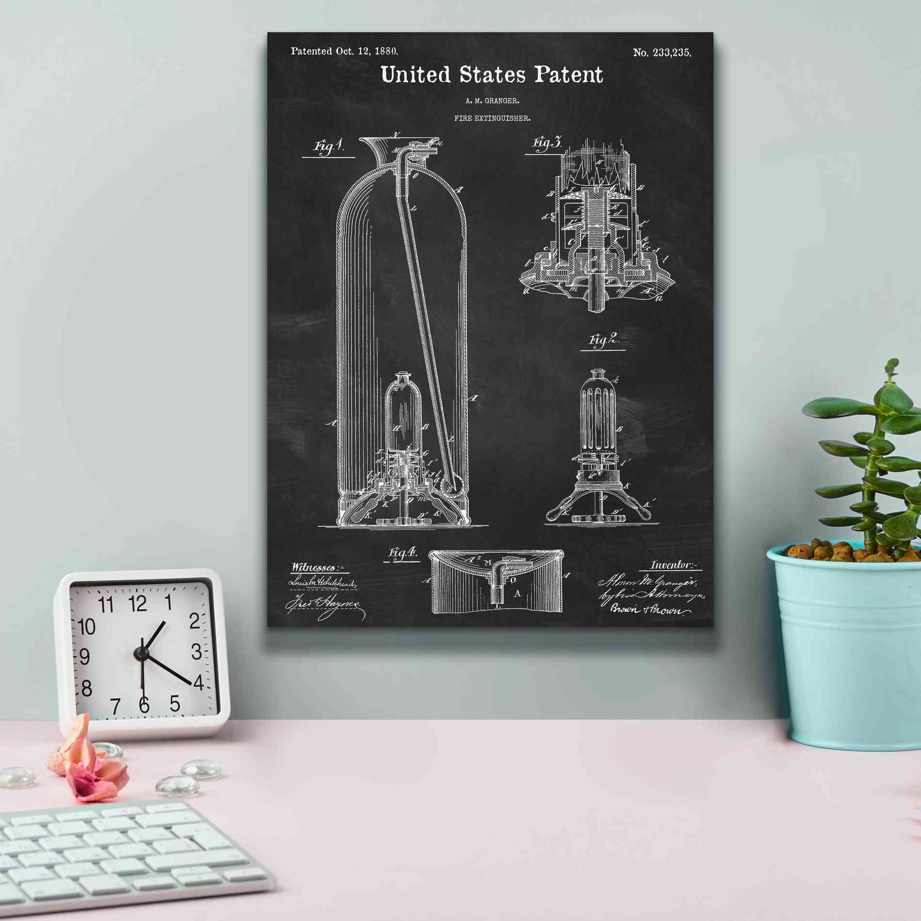 'Fire Extinguisher Blueprint Patent Chalkboard,' Canvas Wall Art,12 x 16