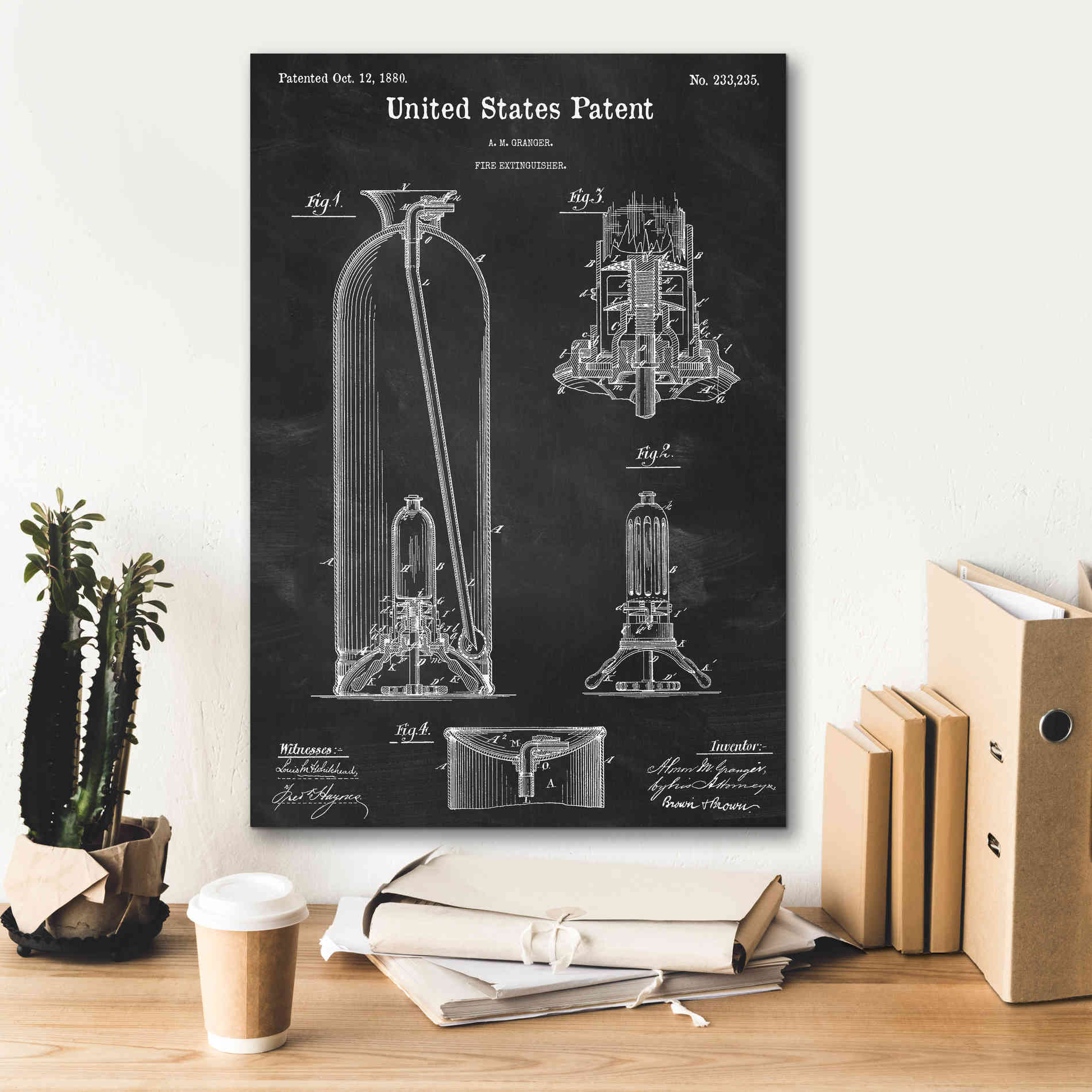 'Fire Extinguisher Blueprint Patent Chalkboard,' Canvas Wall Art,18 x 26