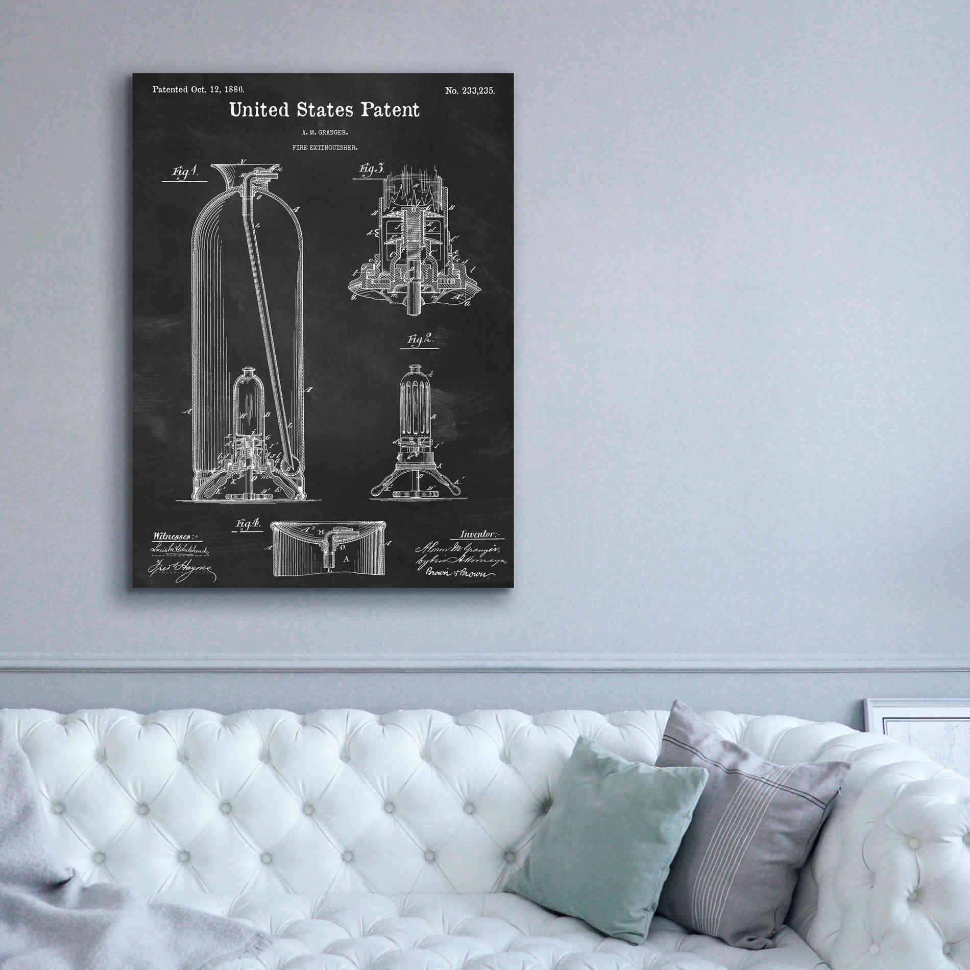 'Fire Extinguisher Blueprint Patent Chalkboard,' Canvas Wall Art,40 x 54