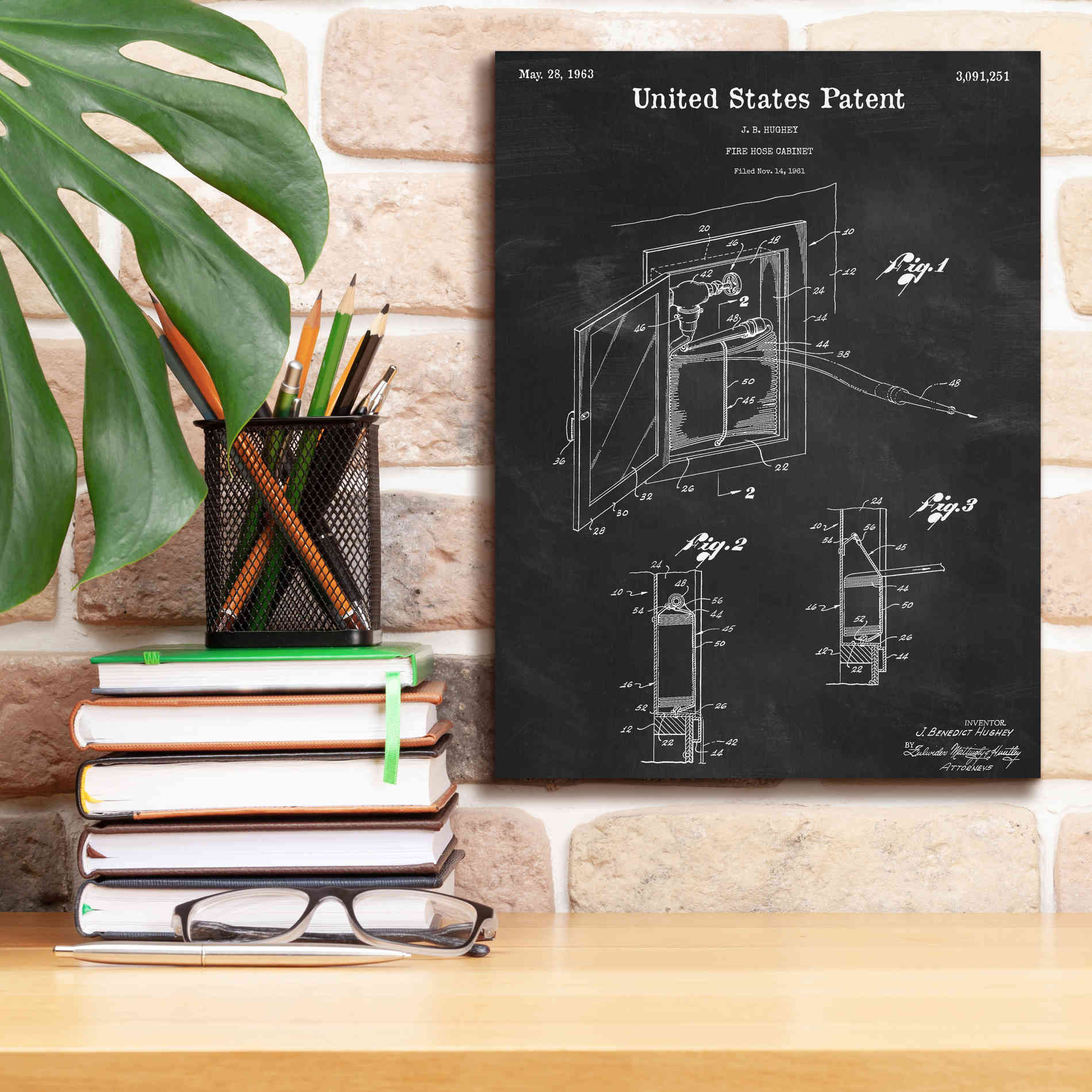 'Fire Hose Cabinet Blueprint Patent Chalkboard,' Canvas Wall Art,12 x 16