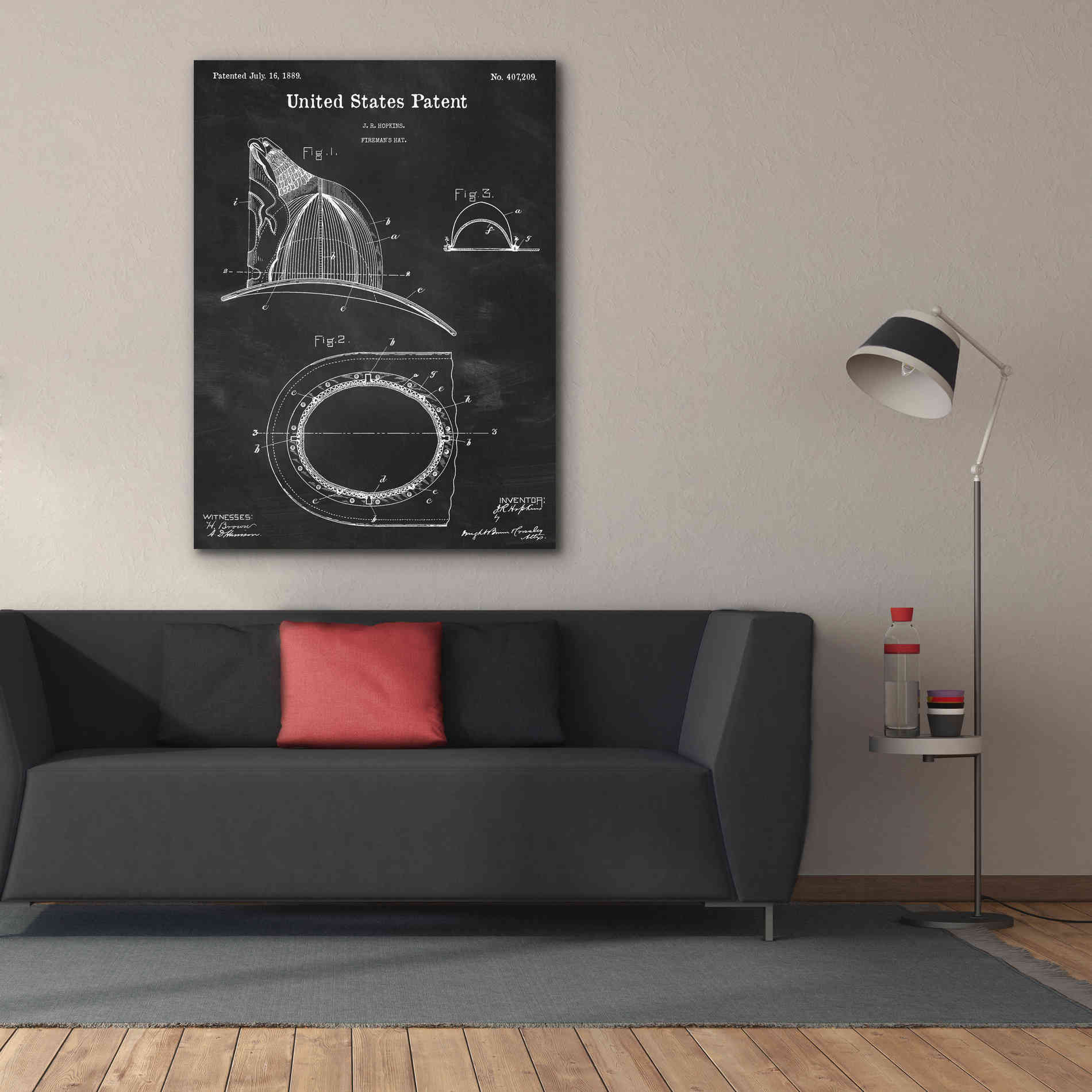 'Fireman's Hat Blueprint Patent Chalkboard,' Canvas Wall Art,40 x 54