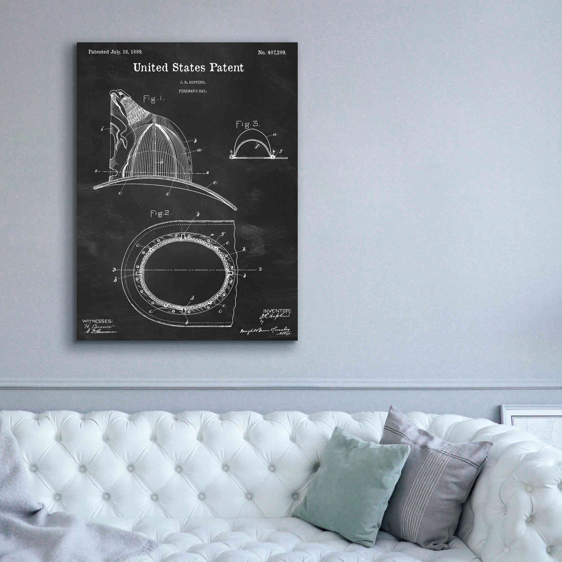 'Fireman's Hat Blueprint Patent Chalkboard,' Canvas Wall Art,40 x 54