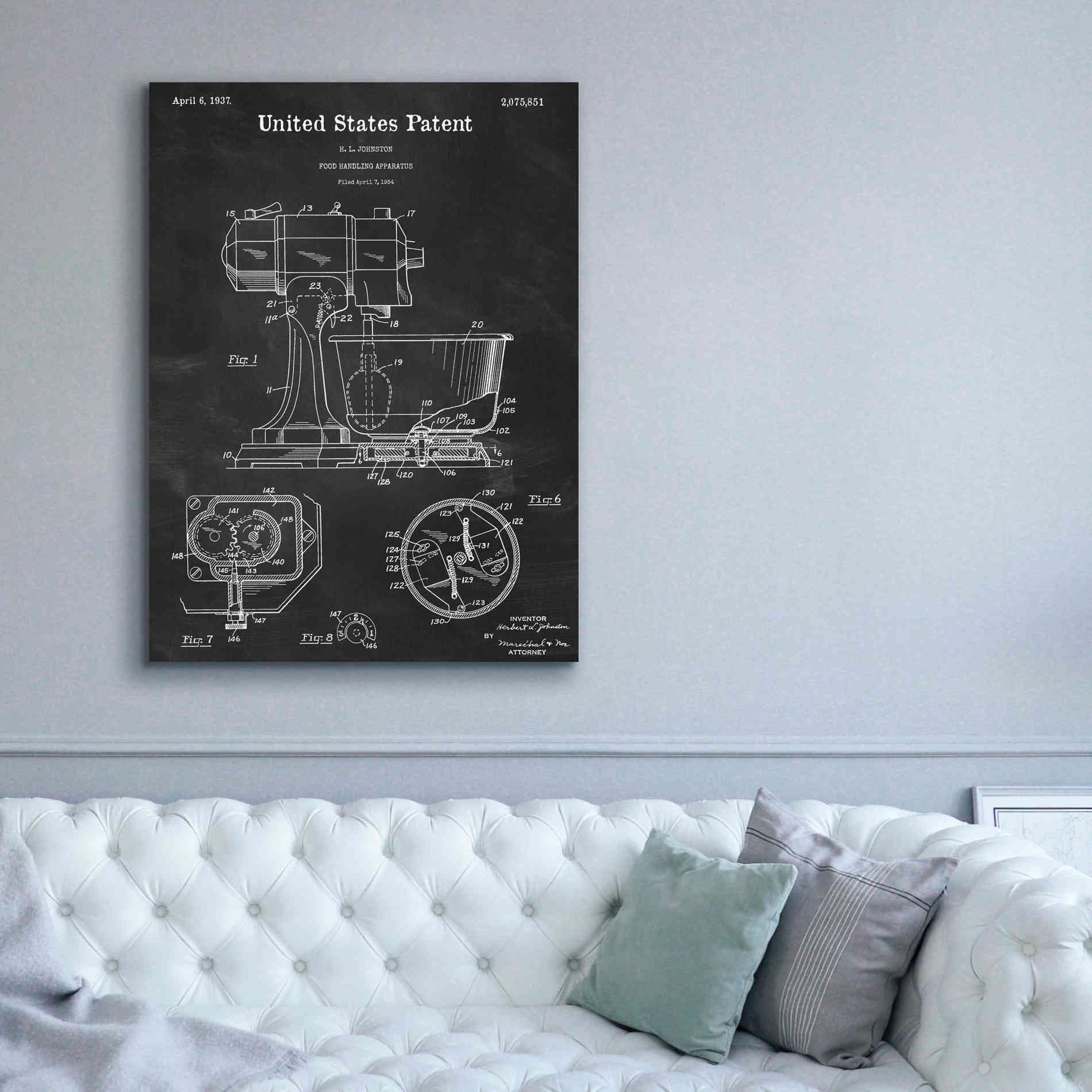'Kitchen Mixer Blueprint Patent Chalkboard,' Canvas Wall Art,40 x 54