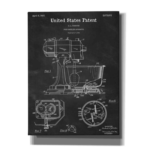 Image of 'Kitchen Mixer Blueprint Patent Chalkboard,' Canvas Wall Art,12x16x1.1x0,18x26x1.1x0,26x34x1.74x0,40x54x1.74x0