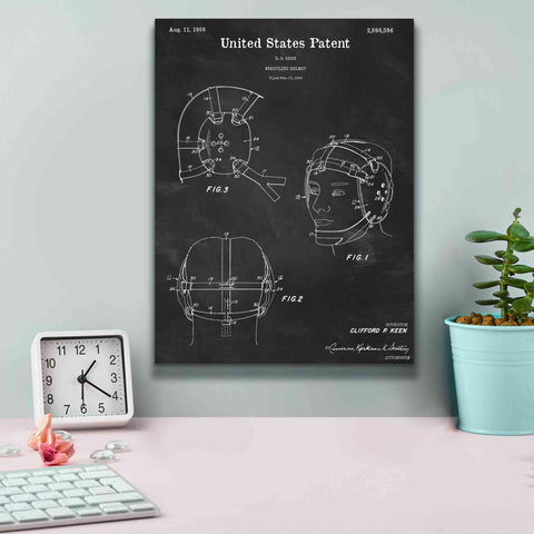 Image of 'Wrestling Headgear Blueprint Patent Chalkboard,' Canvas Wall Art,12 x 16