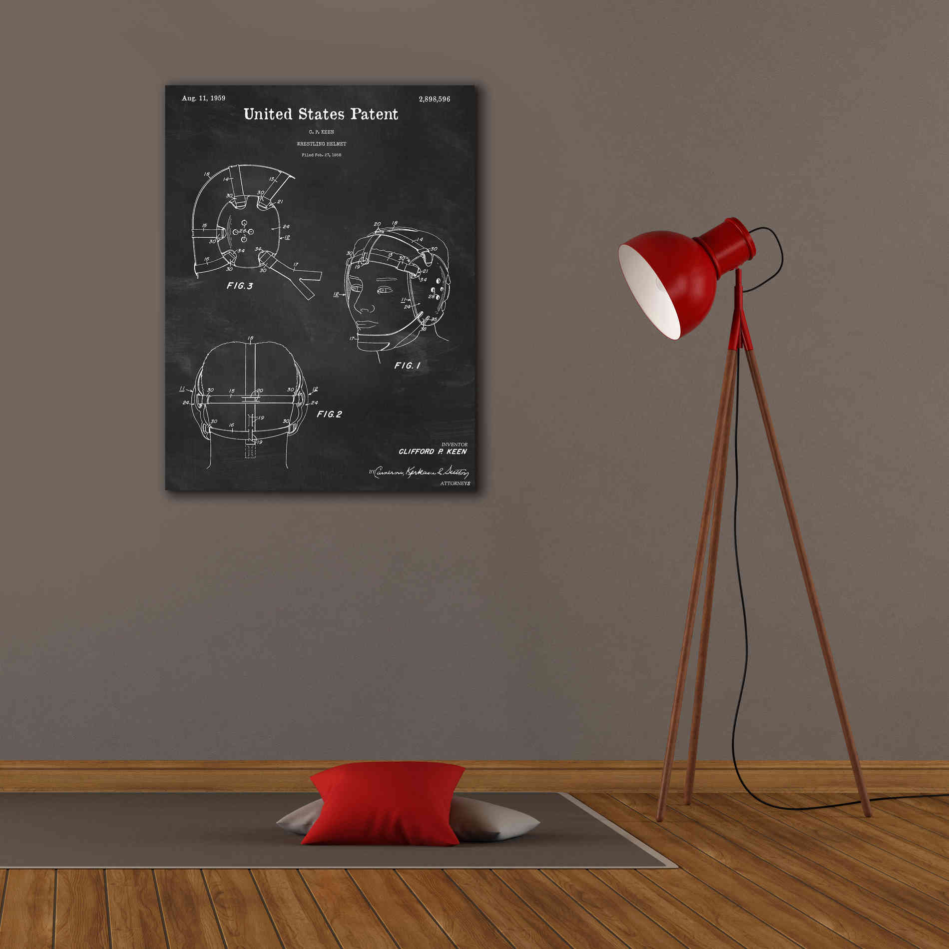 'Wrestling Headgear Blueprint Patent Chalkboard,' Canvas Wall Art,26 x 34