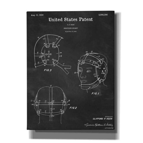 Image of 'Wrestling Headgear Blueprint Patent Chalkboard,' Canvas Wall Art,12x16x1.1x0,18x26x1.1x0,26x34x1.74x0,40x54x1.74x0