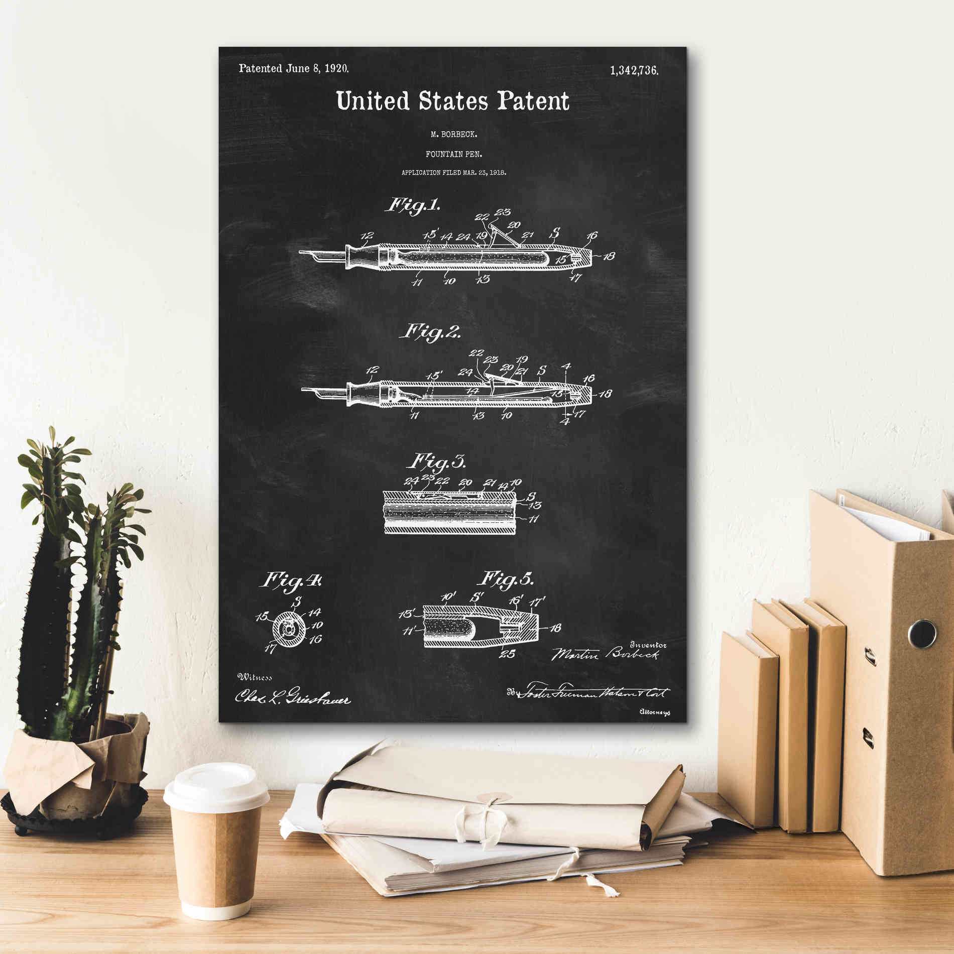 'Fountain Pen Blueprint Patent Chalkboard,' Canvas Wall Art,18 x 26