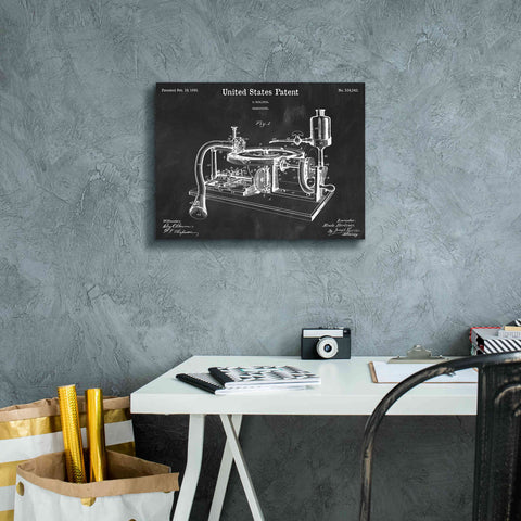 Image of 'Gramophone, 1895 Blueprint Patent Chalkboard,' Canvas Wall Art,16 x 12