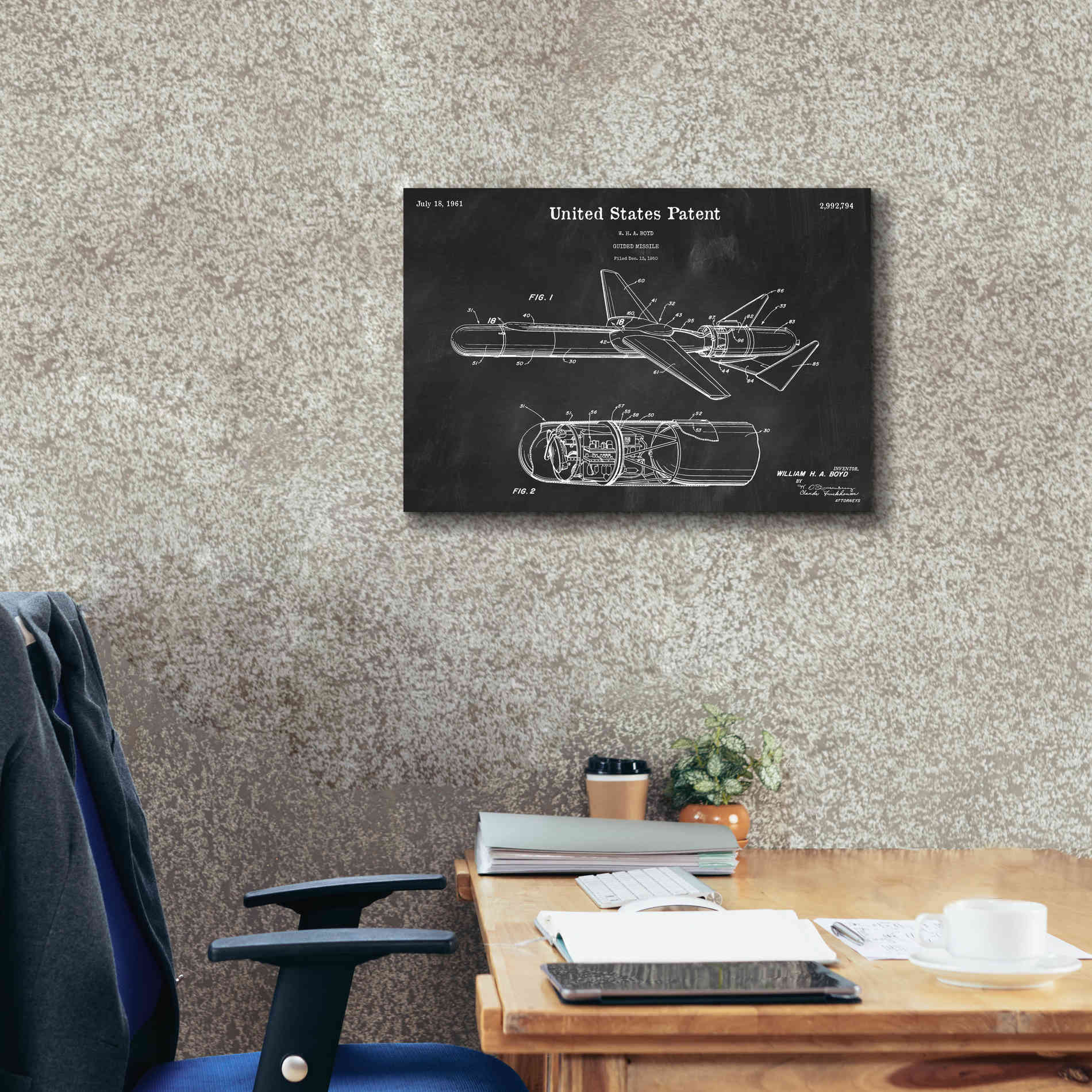 'Cold War Era Guided Missile Blueprint Patent Chalkboard,' Canvas Wall Art,26 x 18