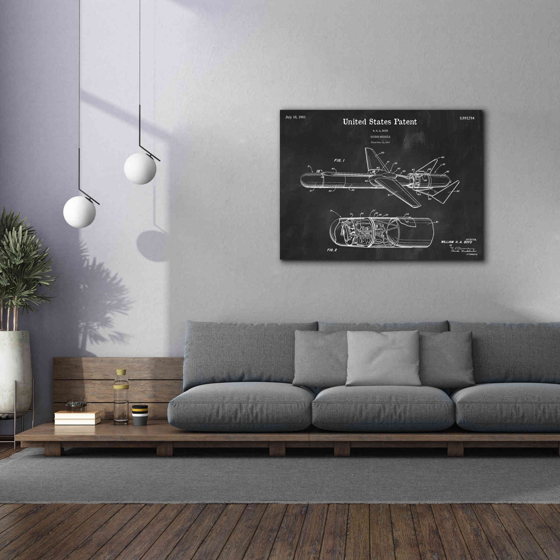 'Cold War Era Guided Missile Blueprint Patent Chalkboard,' Canvas Wall Art,54 x 40
