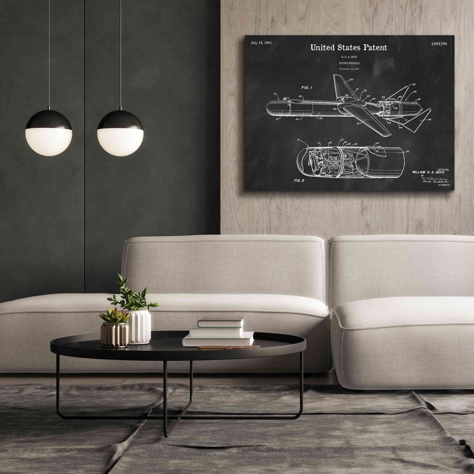 'Cold War Era Guided Missile Blueprint Patent Chalkboard,' Canvas Wall Art,54 x 40