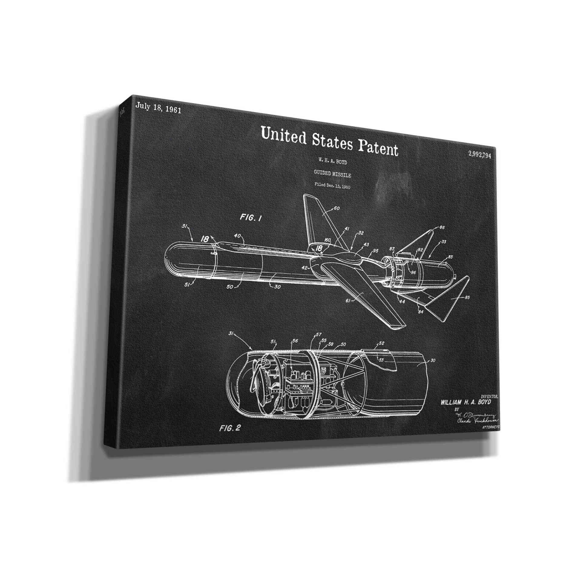 'Cold War Era Guided Missile Blueprint Patent Chalkboard,' Canvas Wall Art,16x12x1.1x0,26x18x1.1x0,34x26x1.74x0,54x40x1.74x0