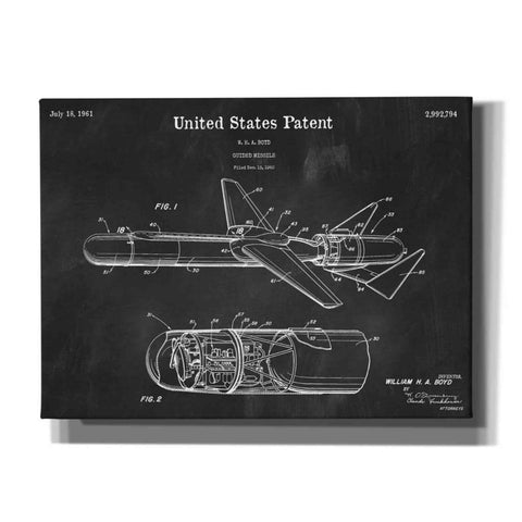 Image of 'Cold War Era Guided Missile Blueprint Patent Chalkboard,' Canvas Wall Art,16x12x1.1x0,26x18x1.1x0,34x26x1.74x0,54x40x1.74x0