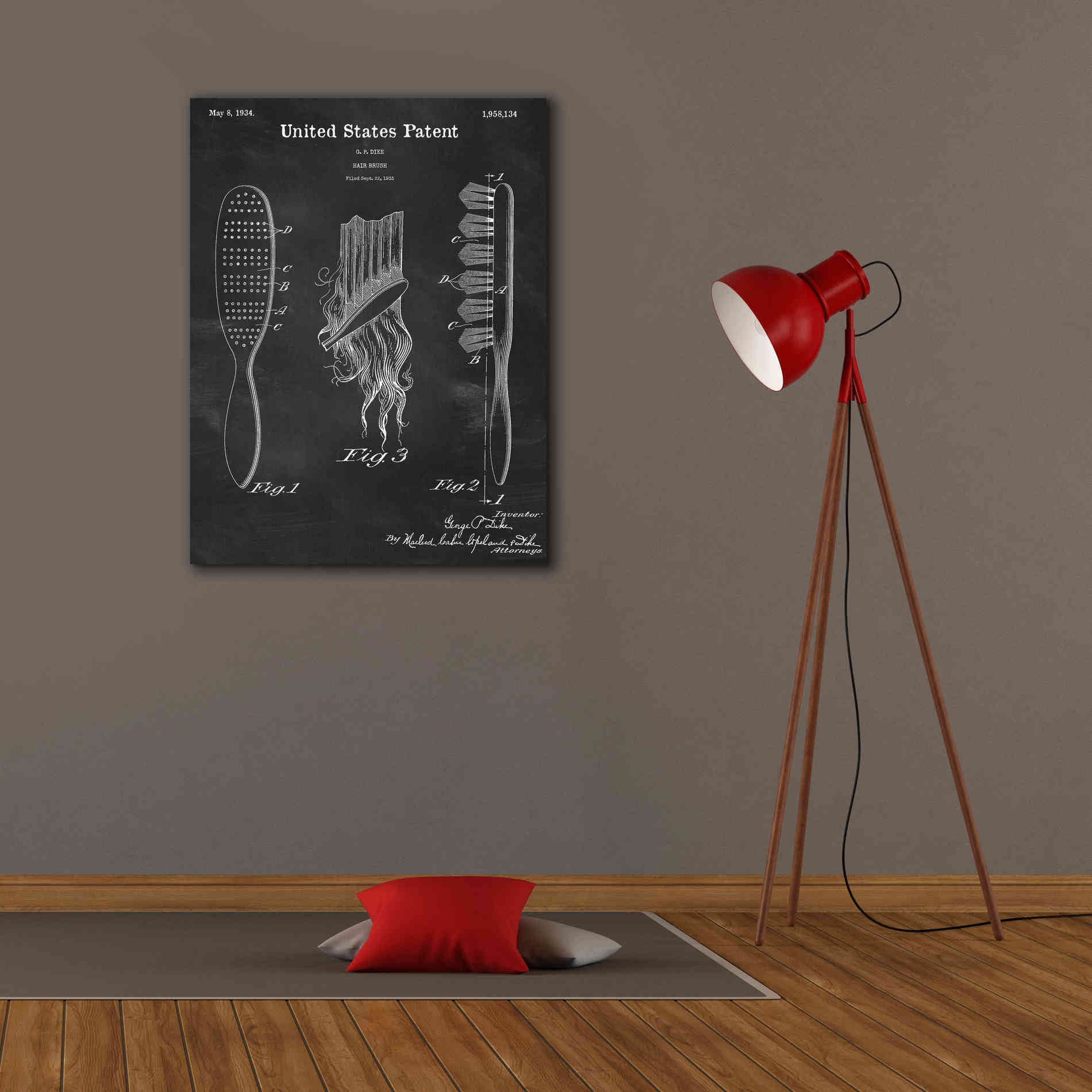 'Hair Brush Blueprint Patent Chalkboard,' Canvas Wall Art,26 x 34