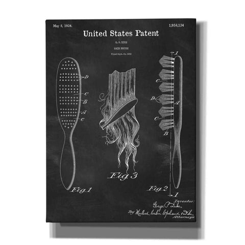 Image of 'Hair Brush Blueprint Patent Chalkboard,' Canvas Wall Art,12x16x1.1x0,18x26x1.1x0,26x34x1.74x0,40x54x1.74x0
