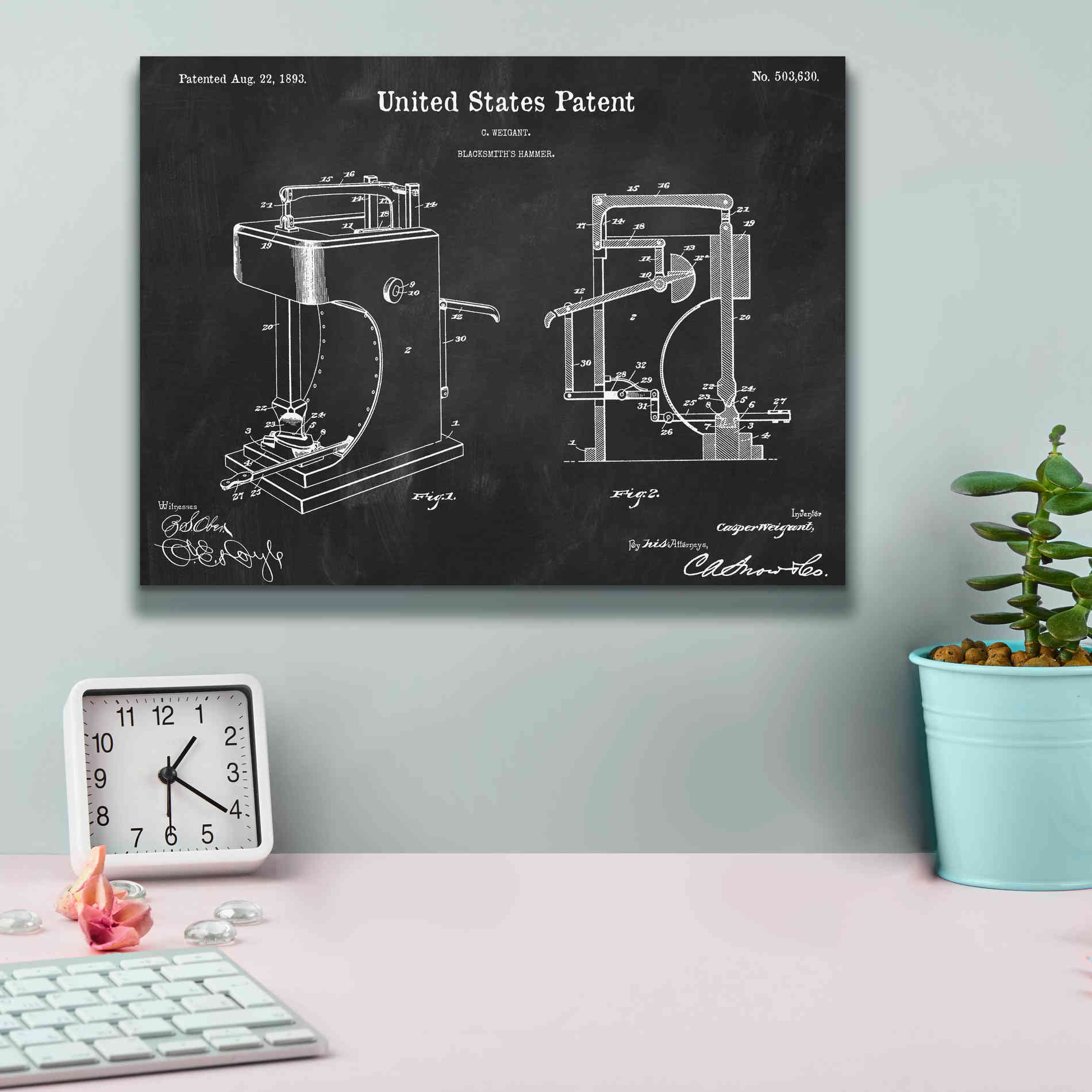 'Blacksmith's Hammer Blueprint Patent Chalkboard' Canvas Wall Art,16 x 12