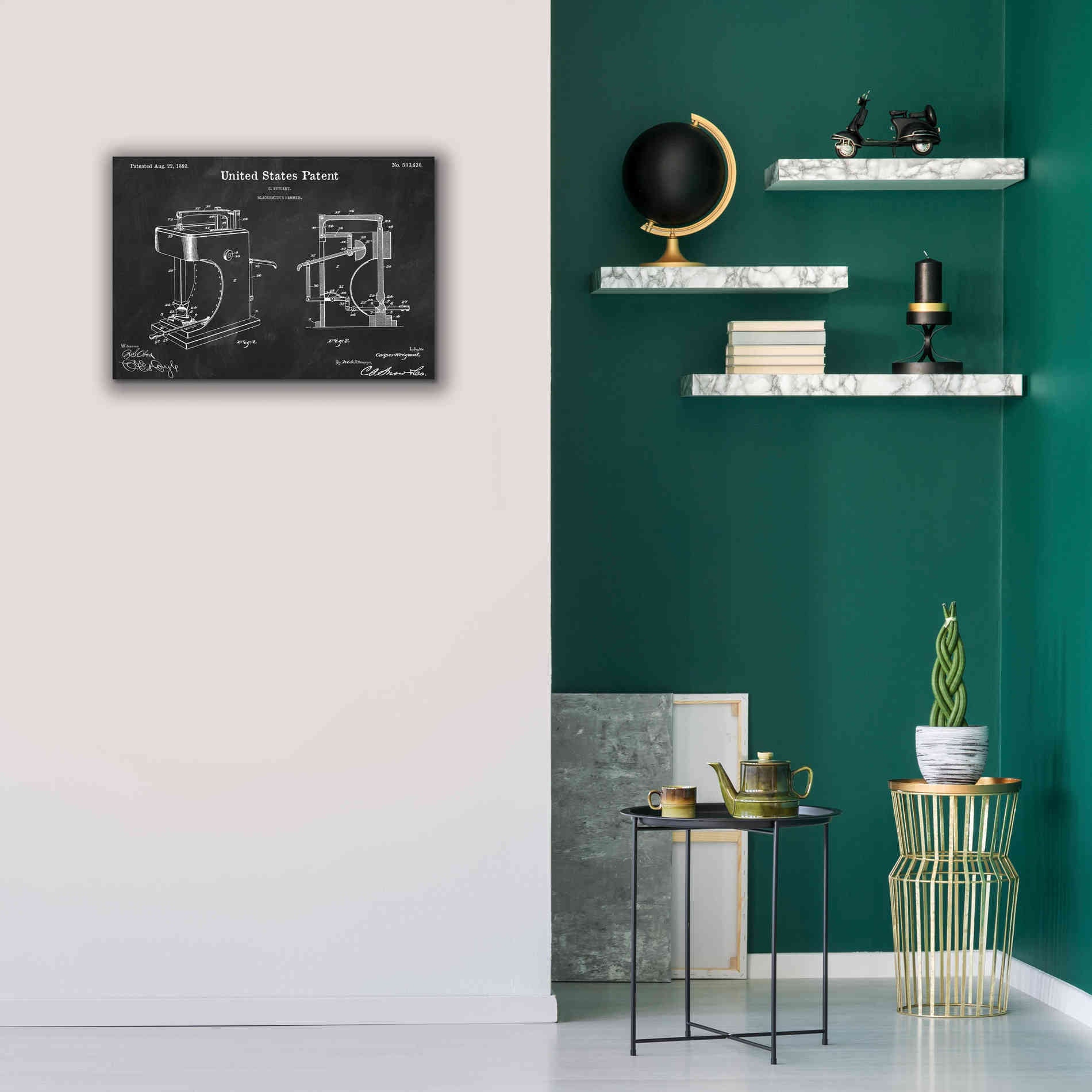 'Blacksmith's Hammer Blueprint Patent Chalkboard' Canvas Wall Art,26 x 18