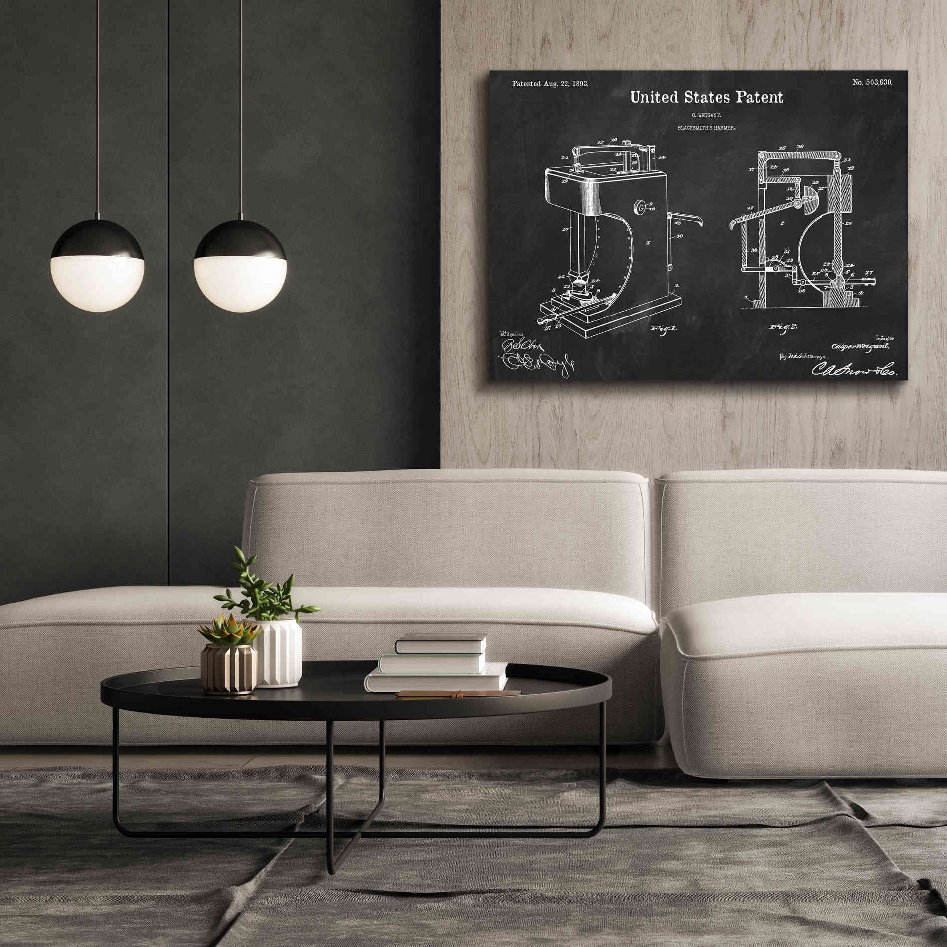 'Blacksmith's Hammer Blueprint Patent Chalkboard' Canvas Wall Art,54 x 40
